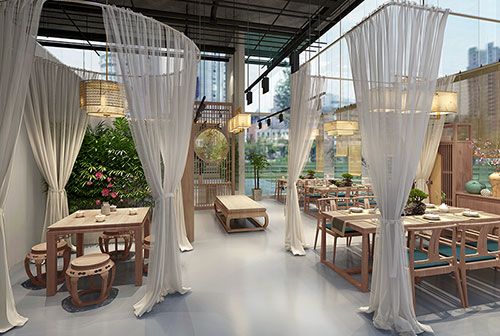 天台200平禅意中式风格奶茶咖啡店装修设计效果图
