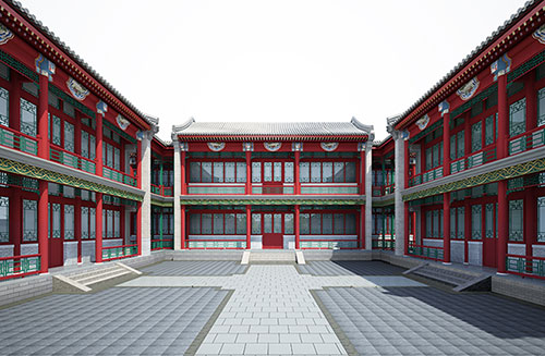 天台北京四合院设计古建筑鸟瞰图展示